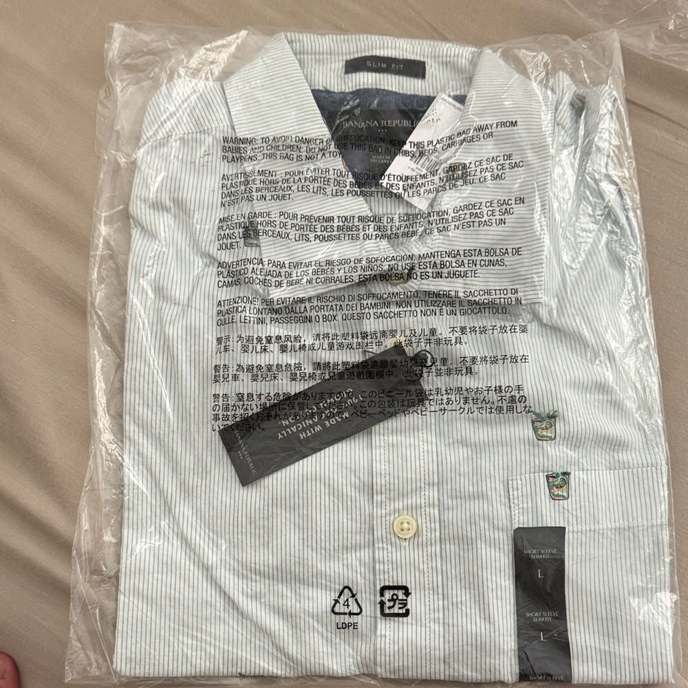 Banana Republic Men's Light Blue Striped Shirt With Cocktail Drink Prints